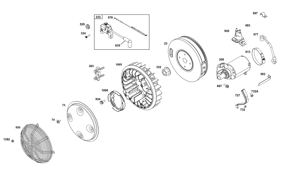 Flywheel, Ignition, And Starter Group Diagram and Parts List for 356447-0712-G1 200000 - 399999 Briggs and Stratton Engine